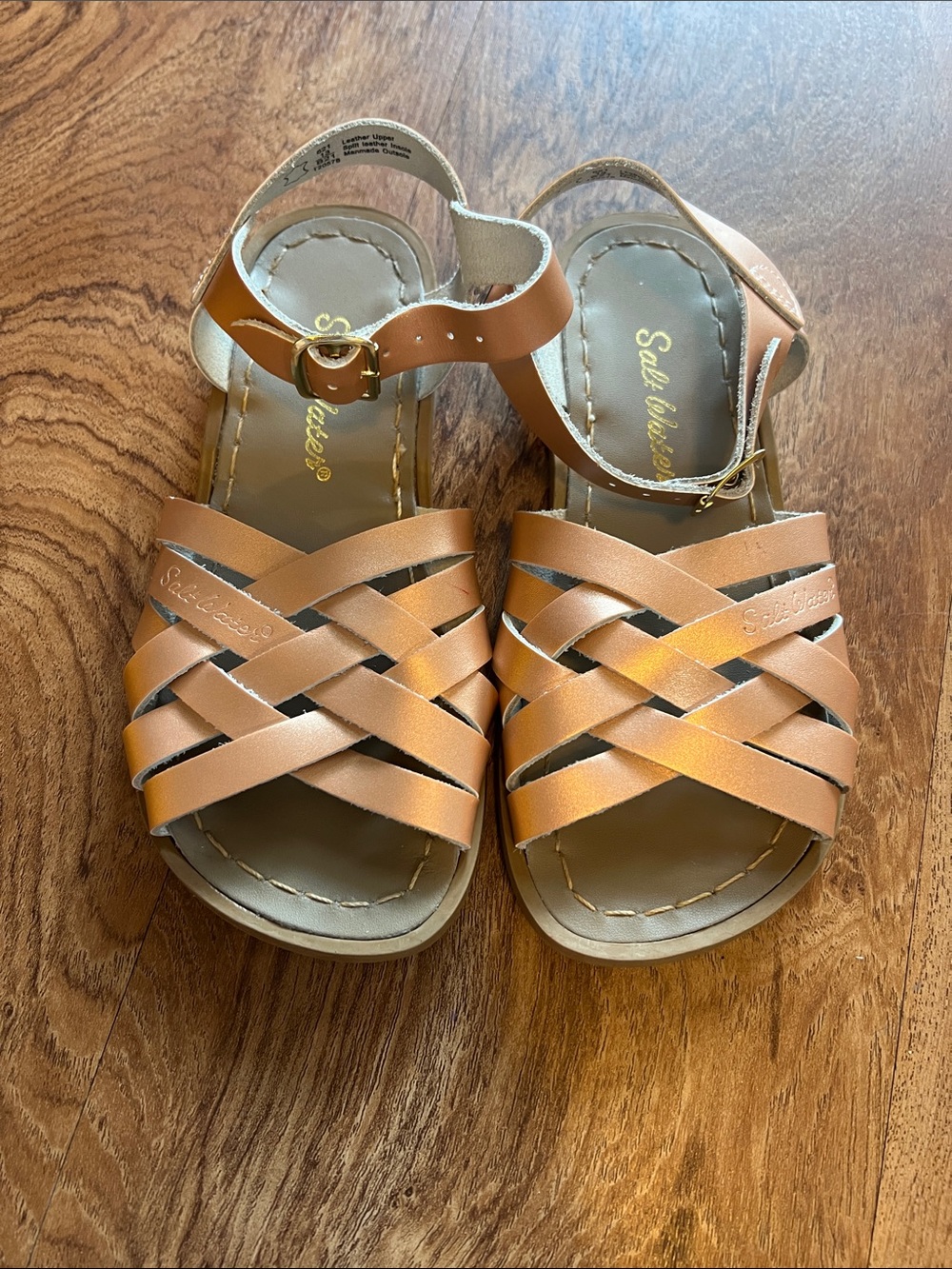 Salt Water Sandals by Hoy Girls Tan Braided Leather Sandals Size 13